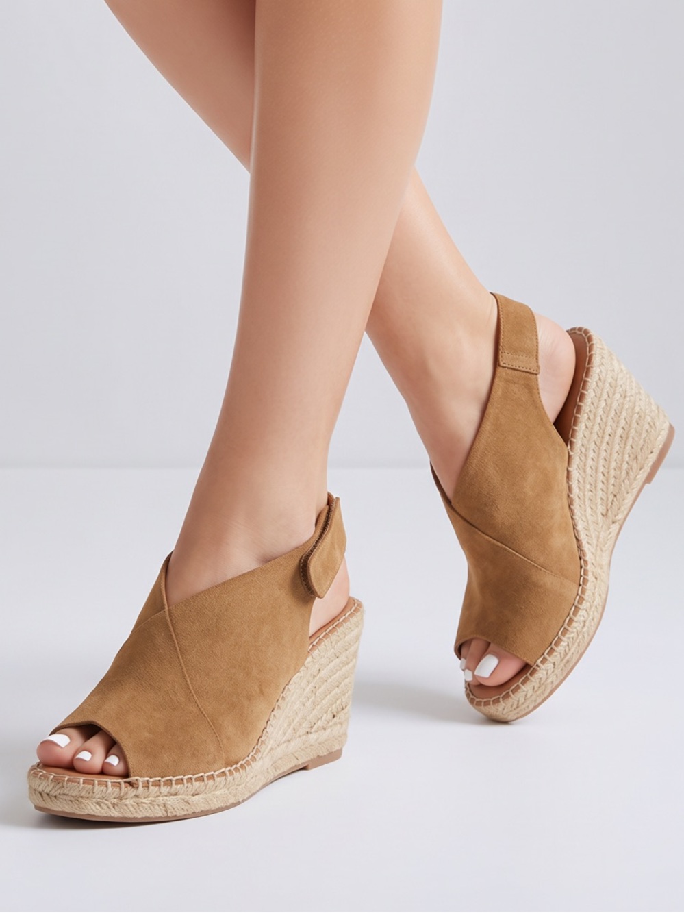 Women's Tan Espadrille Wedge Slingback Sandals